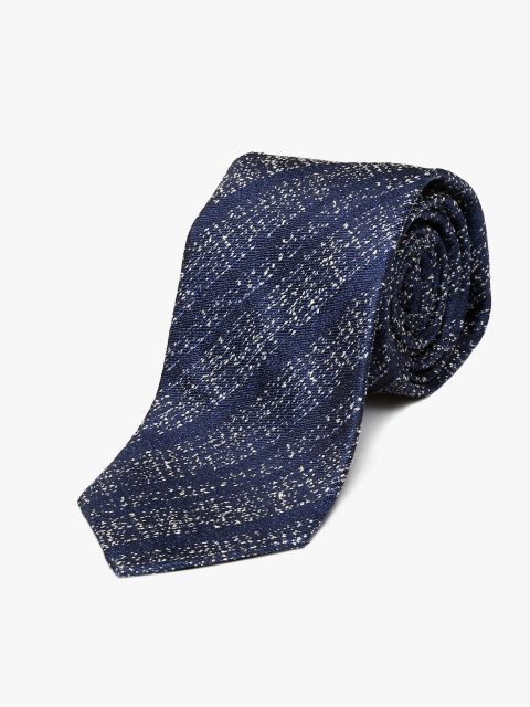 Blue Wide Striped Silk-Linen Tie